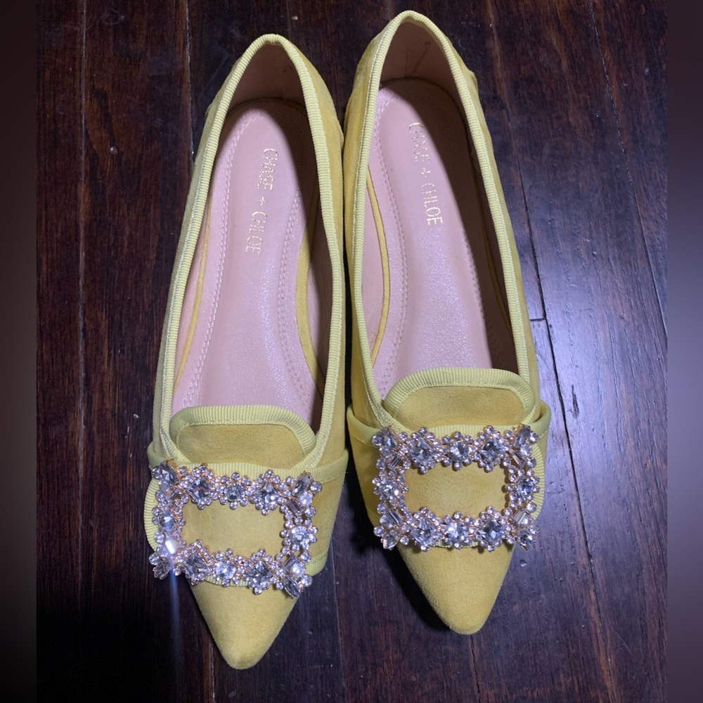 NEW- Chase & Chloe Yellow Rhinestone Flat sz 8